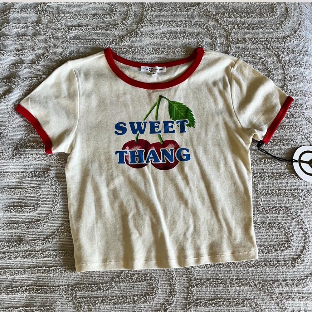 Chaser Cream and Red Retro Cropped Tee